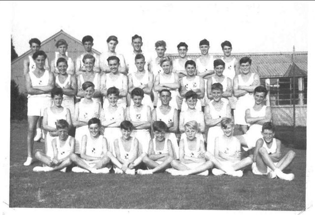 Phys Ed Posed - ??,  ??,  Dave Howell, Robin Checkley, Harry Cooke, ?? , Mike Brown, ?? , ??.  (last maybe Woodman) Dave Nash, Dave Clift, Brian Williams, Adrian Brown, Clive Neale, Duxbury, Terry Holder, Brian Payne, Bill Vick, ??, ??, ??, ??, Roy Cave, Roger Lavis, ??, Dave Wright, , ??, ??, David Hardman, ??, ??, Summers           