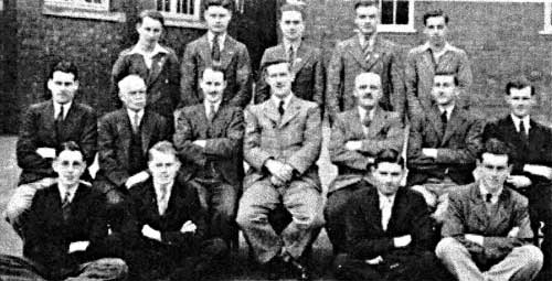 Staff and Prefects 1935-36 - D.W.Brown, D.G.Gardiner, C.H.Barnes, C.Wheatley, G.F.Ayland, G.H.Gething, R.H.Robinson, T.V.Pratt, A.W.Riley (Headmaster), H.A.Clarke, C.G.Levitt, J.A.Jamieson, A.H.Chandler, Ken Blanch, H.J.Estop, V.A.Lewis